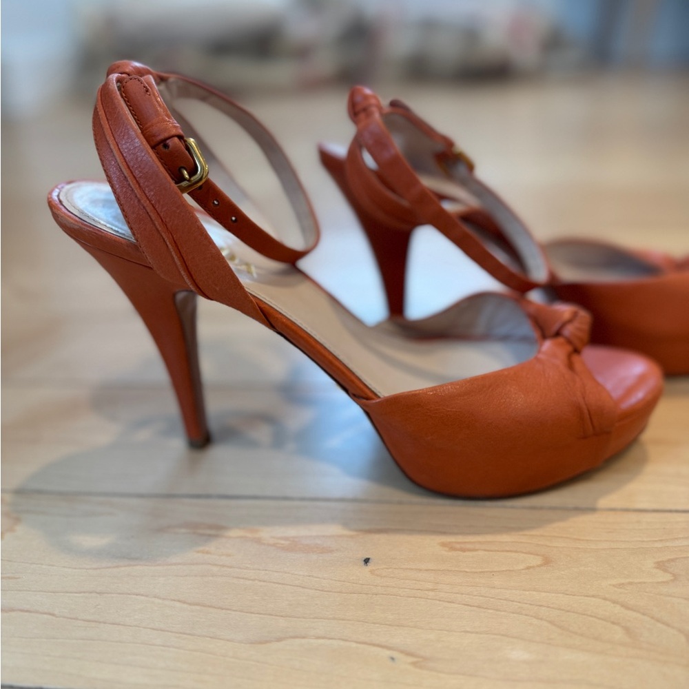 Prada Orange High-Heeled Sandals with Ankle Strap - 37.5/7.5